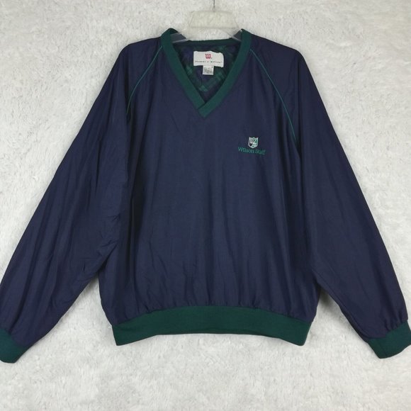 Wilson Mens Windbreaker Jacket Golf Pullover Blue Nylon‎ Embroidered V Neck XL - Picture 1 of 13